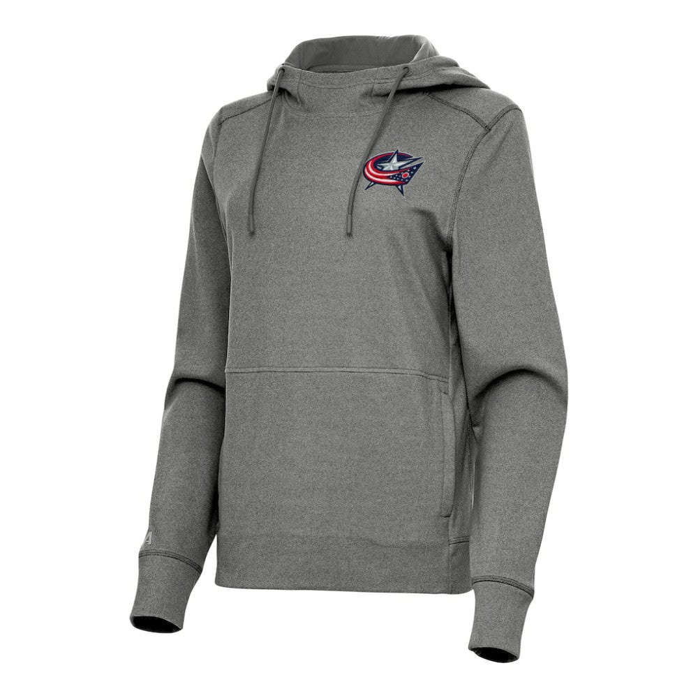Columbus Blue Jackets Antigua Women's Justice Pullover Hoodie - Heather Black Hoodies