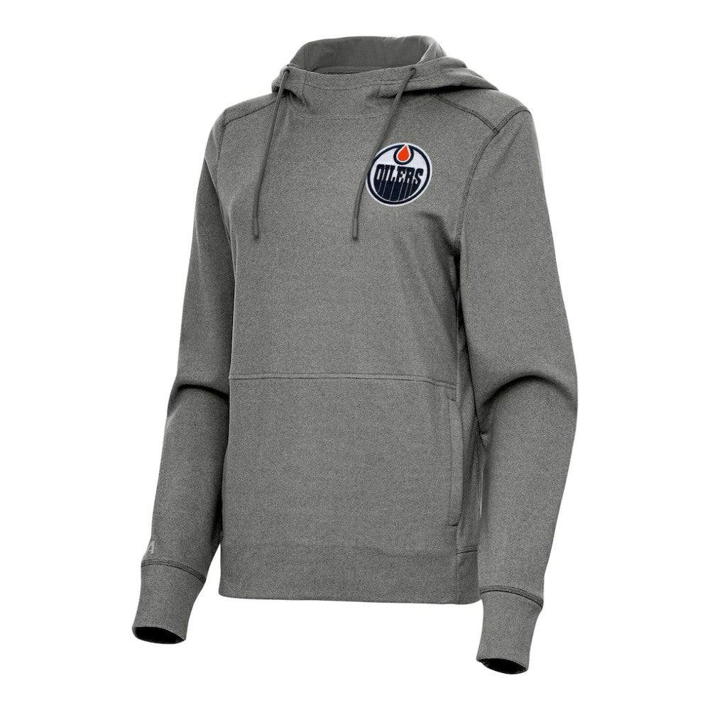 Edmonton Oilers Antigua Women's Justice Pullover Hoodie - Heather Black Hoodies