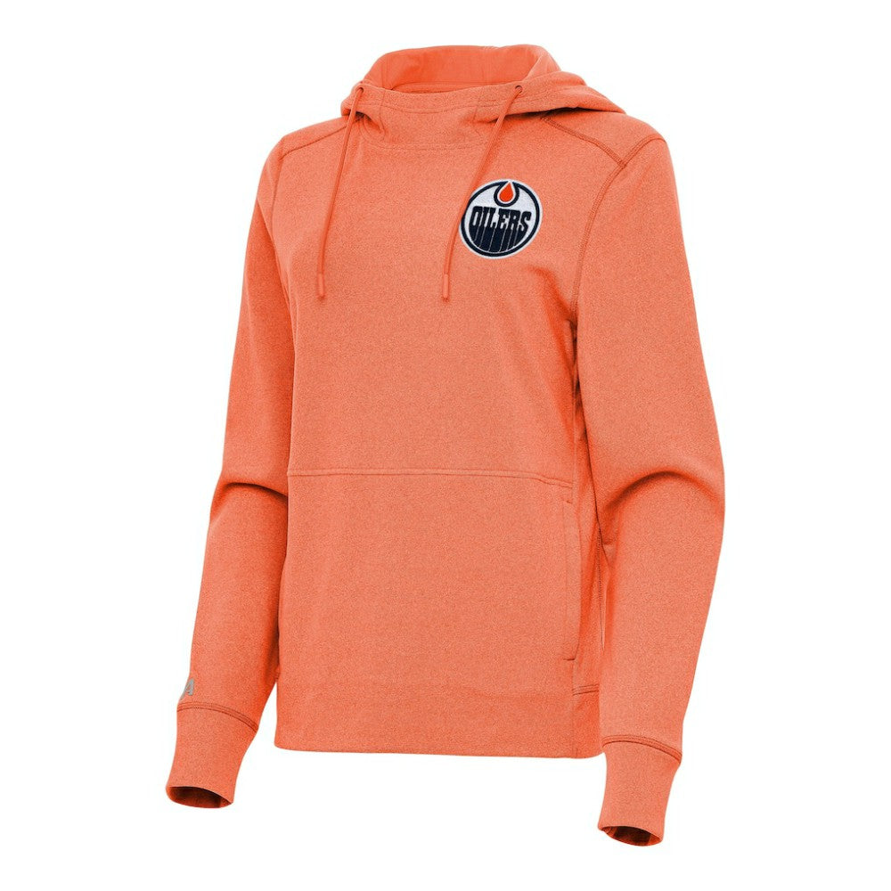 Edmonton Oilers Antigua Women's Justice Pullover Hoodie - Heather Orange Hoodies