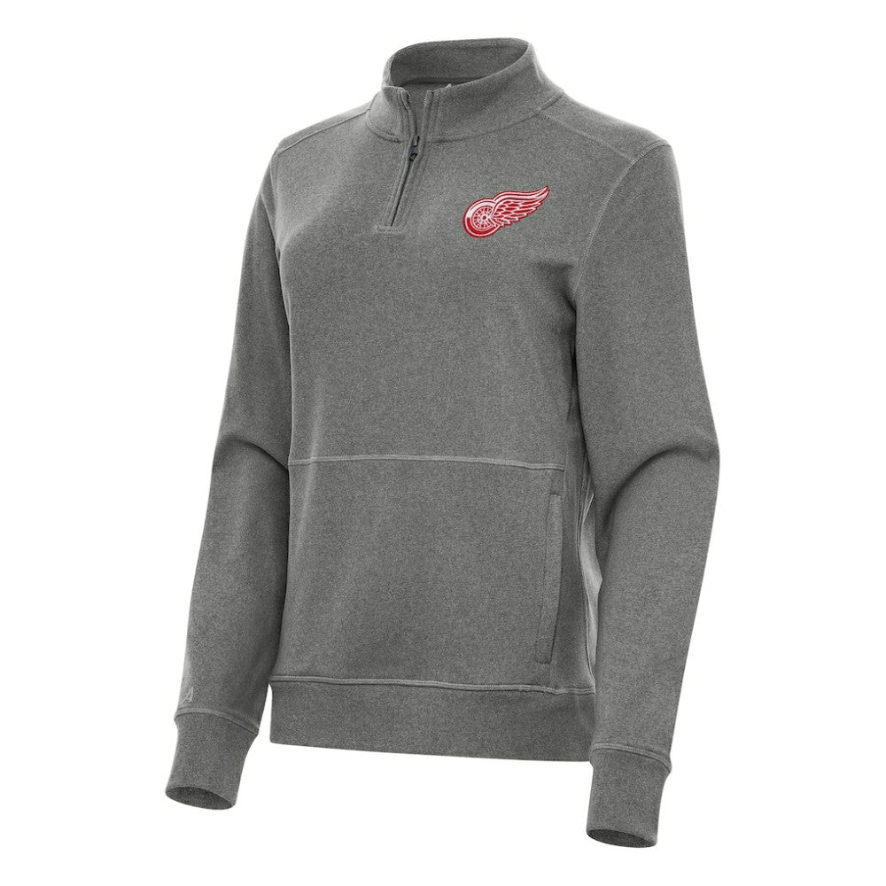 Detroit Red Wings Antigua Women's Crush Quarter-Zip Fleece Sweatshirt - Heather Black Sweatshirts