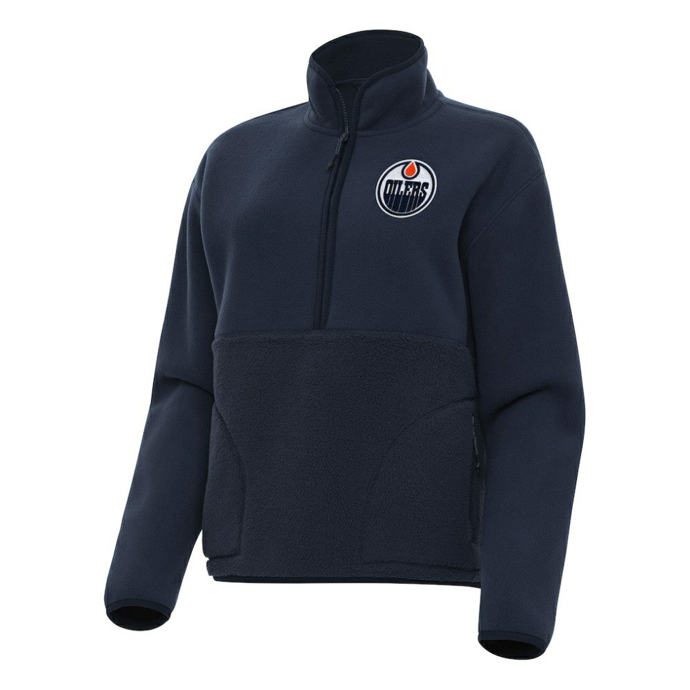 Edmonton Oilers Antigua Women's Figure Half-Zip Pullover Sweatshirt - Navy Sweatshirts