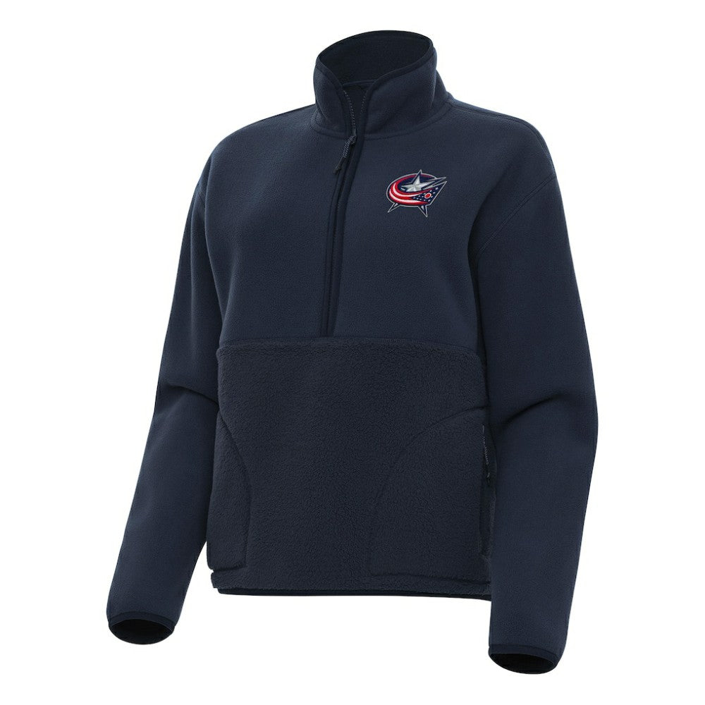 Columbus Blue Jackets Antigua Women's Figure Half-Zip Pullover Sweatshirt - Navy Sweatshirts