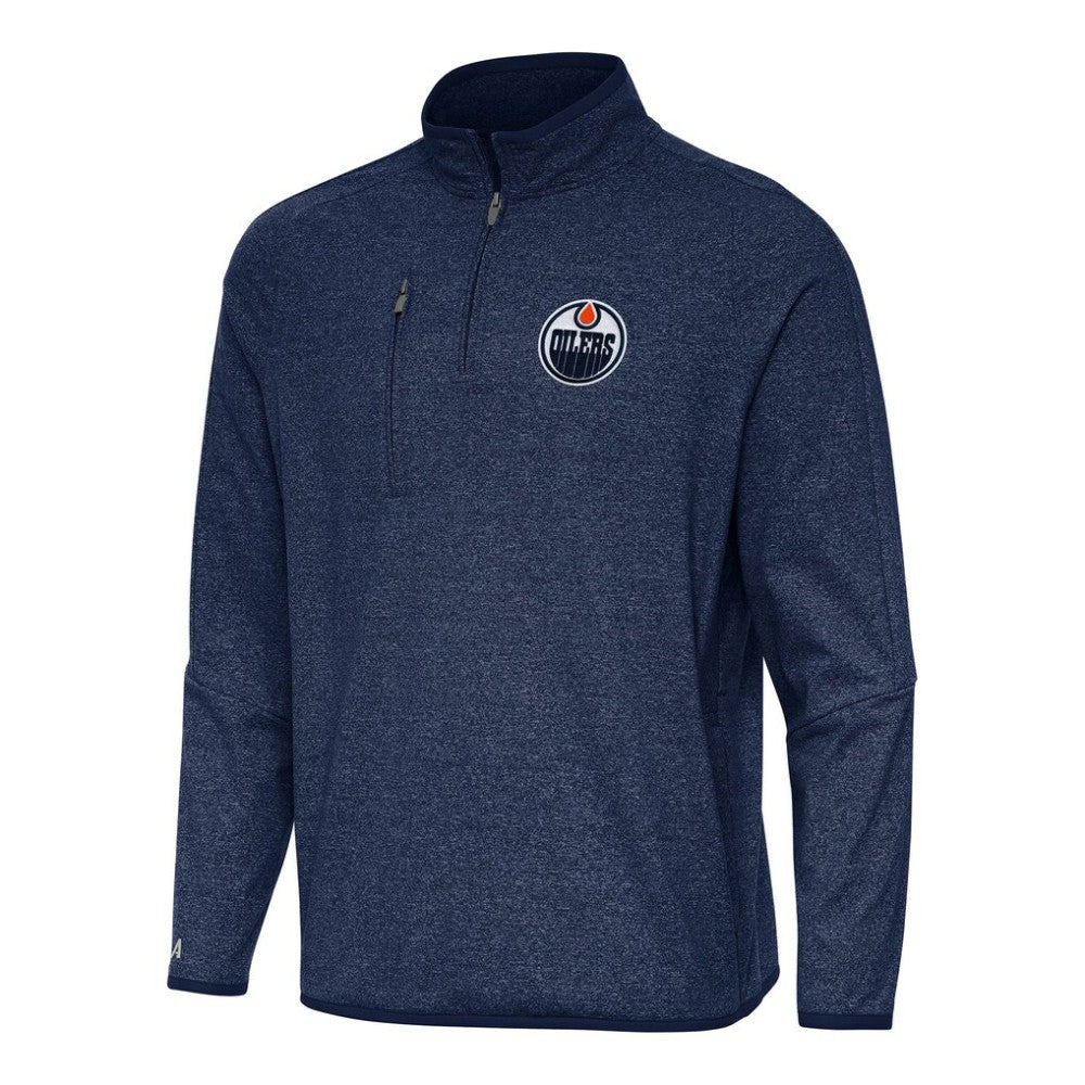 Edmonton Oilers Antigua Certain Quarter-Zip Tri-Blend Sweatshirt - Heather Navy Sweatshirts