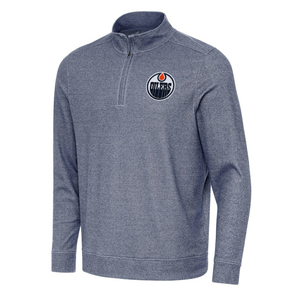 Edmonton Oilers Antigua Subtle Quarter-Zip Sweatshirt - Heather Navy Sweatshirts