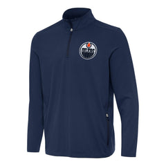 Edmonton Oilers Antigua Perilous Quarter-Zip Sweatshirt - Navy Sweatshirts