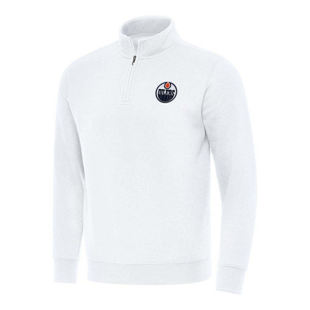 Edmonton Oilers Antigua Victory Quarter-Zip Mock Sweatshirt - White Sweatshirts