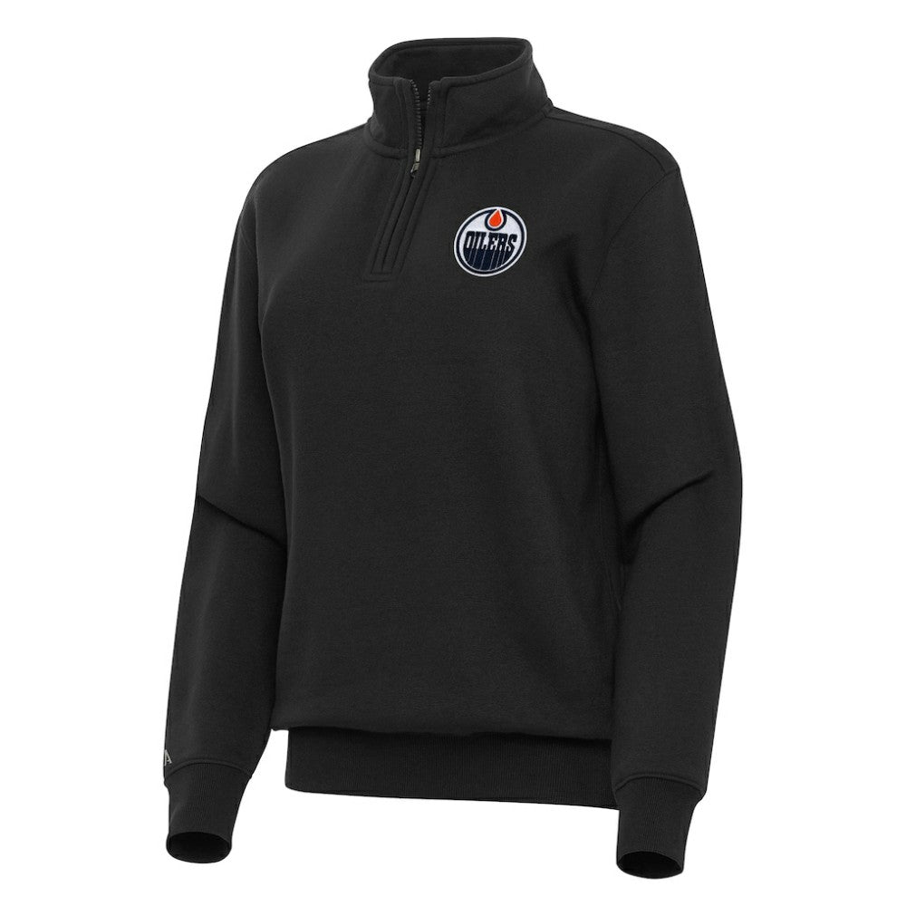 Edmonton Oilers Antigua Women's Victory Quarter-Zip Sweatshirt - Black Sweatshirts