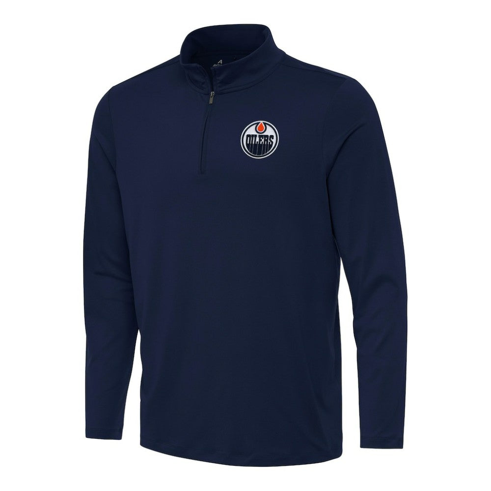 Edmonton Oilers Antigua Reprocess Quarter-Zip Top - Navy Tops