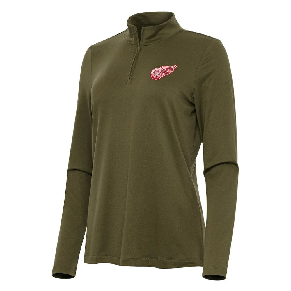 Detroit Red Wings Antigua Women's Reprocess Quarter-Zip Top - Olive Tops