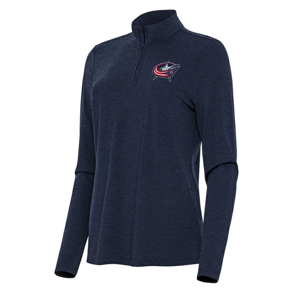 Columbus Blue Jackets Antigua Women's Bright Quarter-Zip Top - Heather Navy Jackets