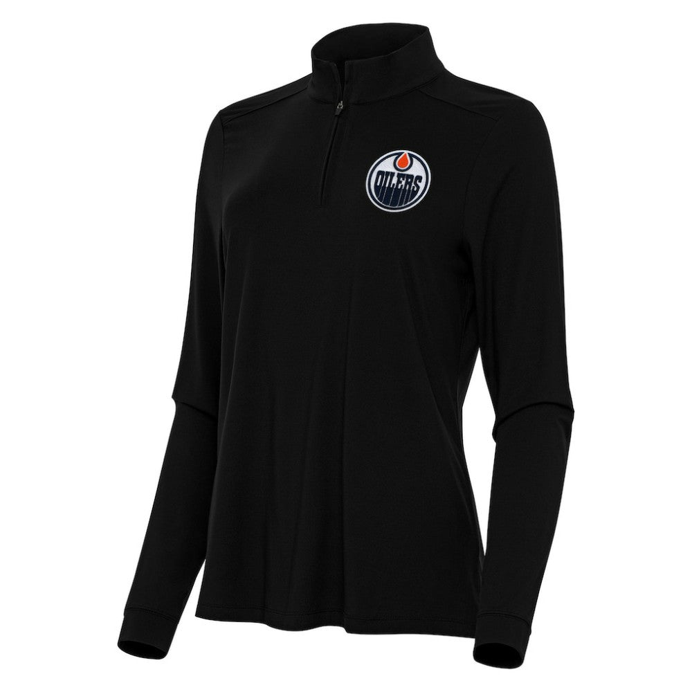 Edmonton Oilers Antigua Women's Intent Quarter-Zip Top - Black Tops