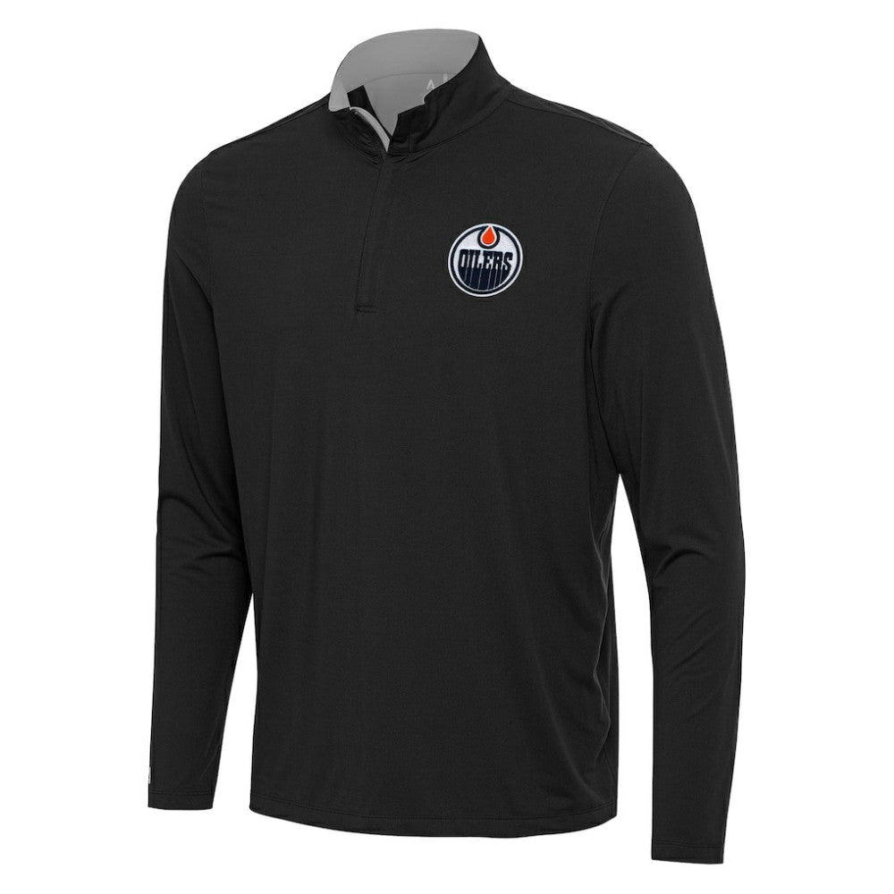 Edmonton Oilers Antigua Content Quarter-Zip Pullover Top - Black/Gray Pullover