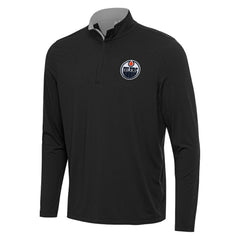 Edmonton Oilers Antigua Content Quarter-Zip Pullover Top - Black/Gray Pullover
