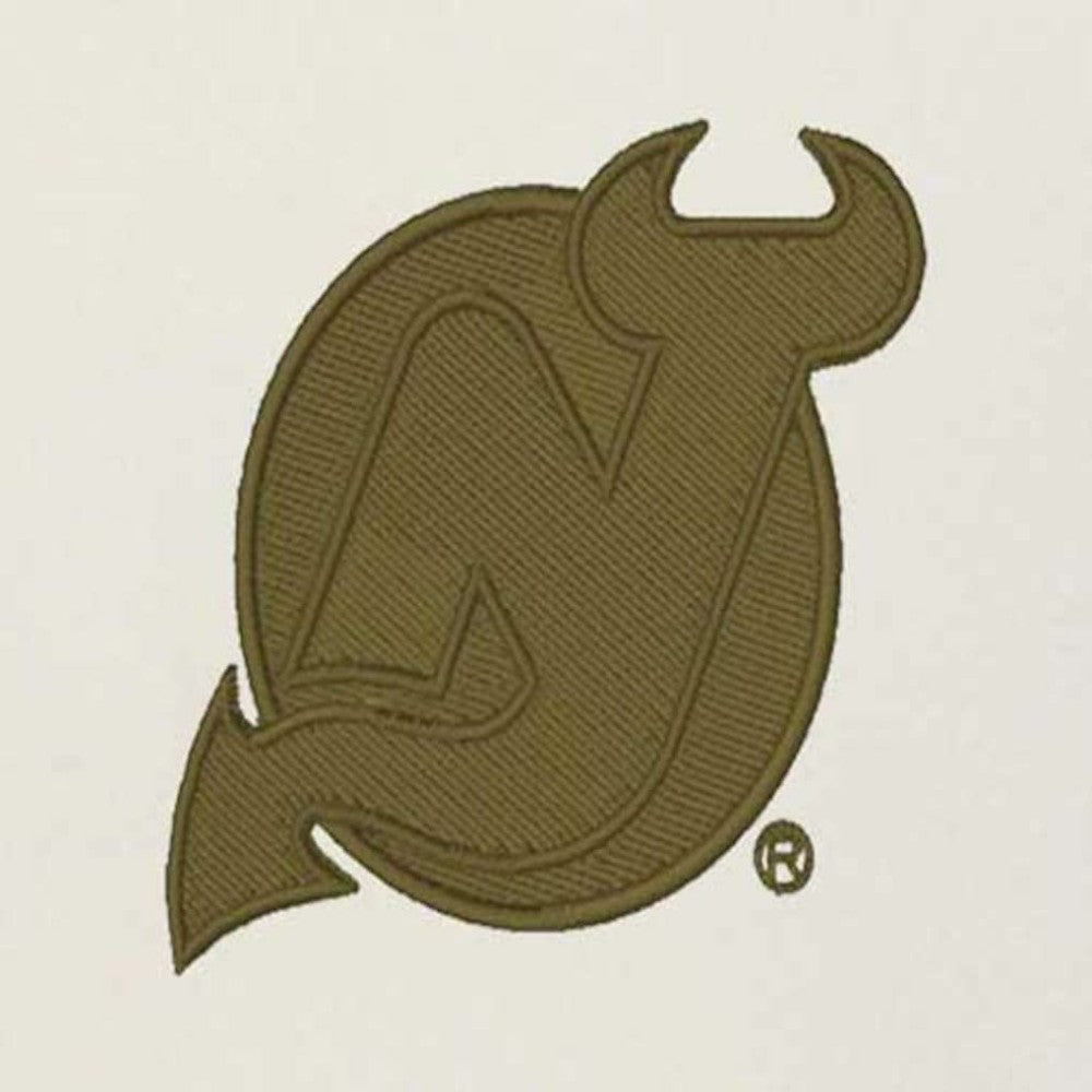 New Jersey Devils Antigua Intrepid Sand Raglan Long Sleeve Hoodie T-Shirt - Cream/Olive T-shirts
