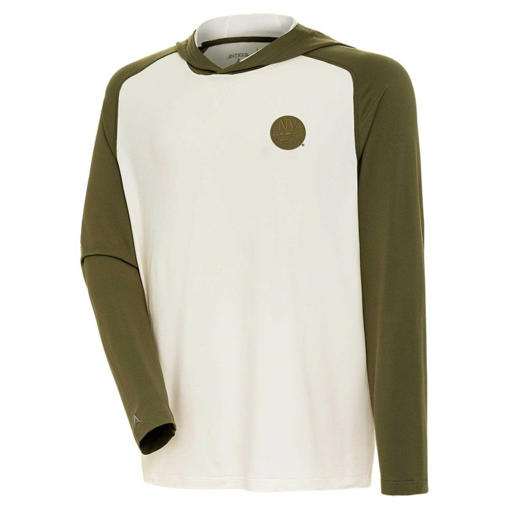 New York Islanders Antigua Intrepid Sand Raglan Long Sleeve Hoodie T-Shirt - Cream/Olive T-shirts