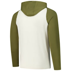 Chicago Blackhawks Antigua Intrepid Sand Raglan Long Sleeve Hoodie T-Shirt - Cream/Olive T-shirts