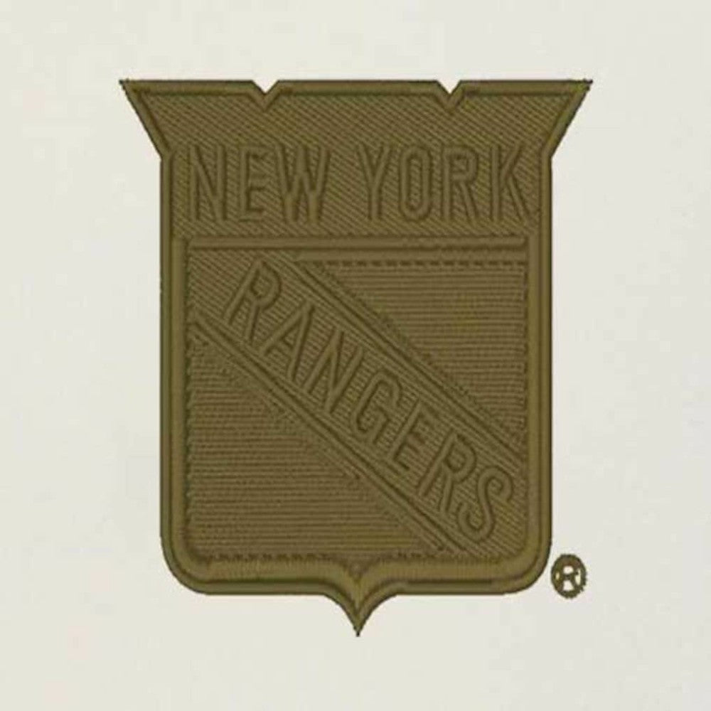 New York Rangers Antigua Intrepid Sand Raglan Long Sleeve Hoodie T-Shirt - Cream/Olive T-shirts