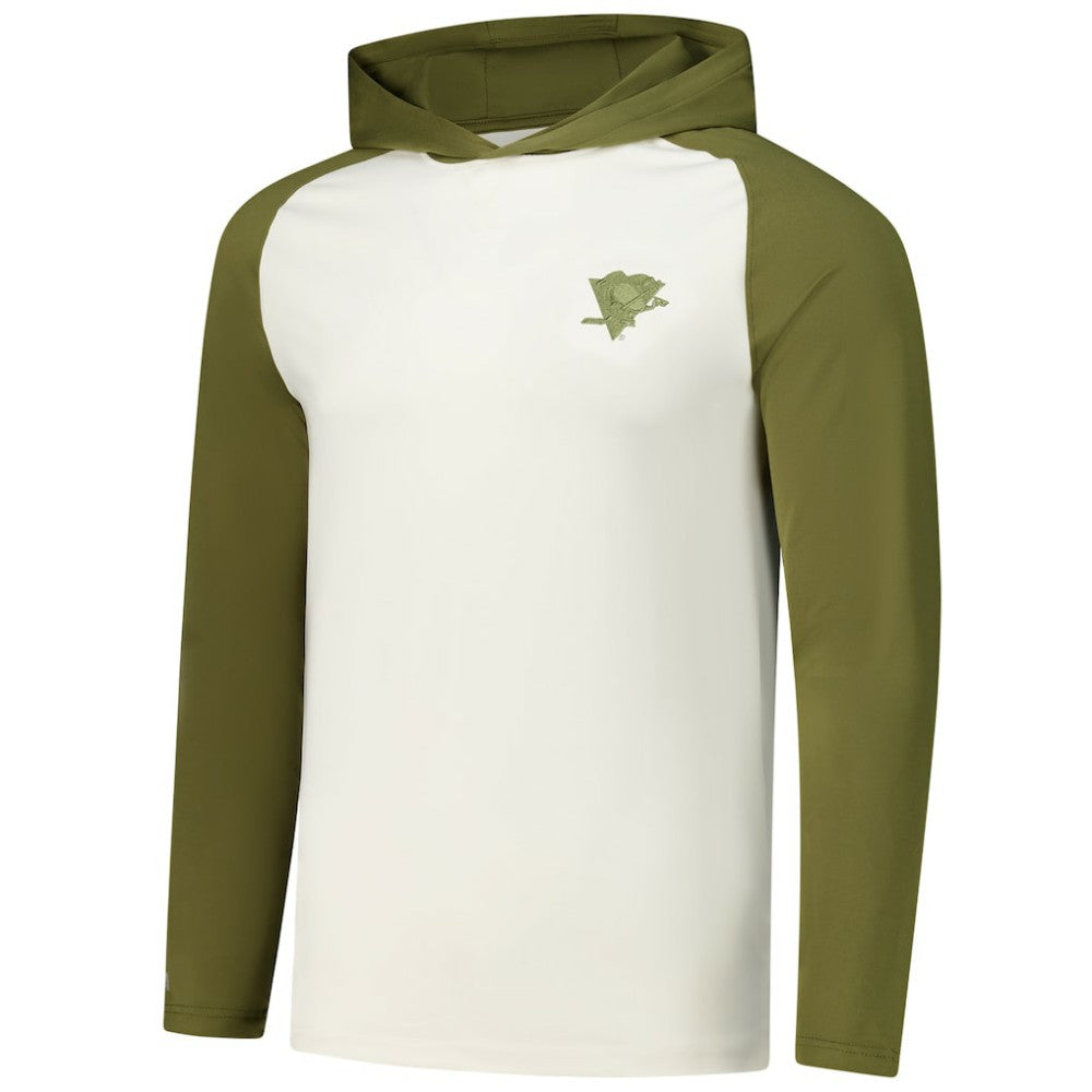 Pittsburgh Penguins Antigua Intrepid Sand Raglan Long Sleeve Hoodie T-Shirt - Cream/Olive T-shirts