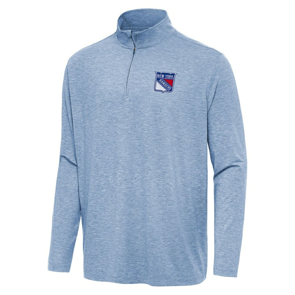 New York Rangers Antigua Hunk Quarter-Zip Top - Heather Blue Tops