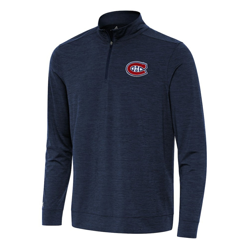 Montreal Canadiens Antigua Bright Quarter-Zip Top - Heather Navy Tops