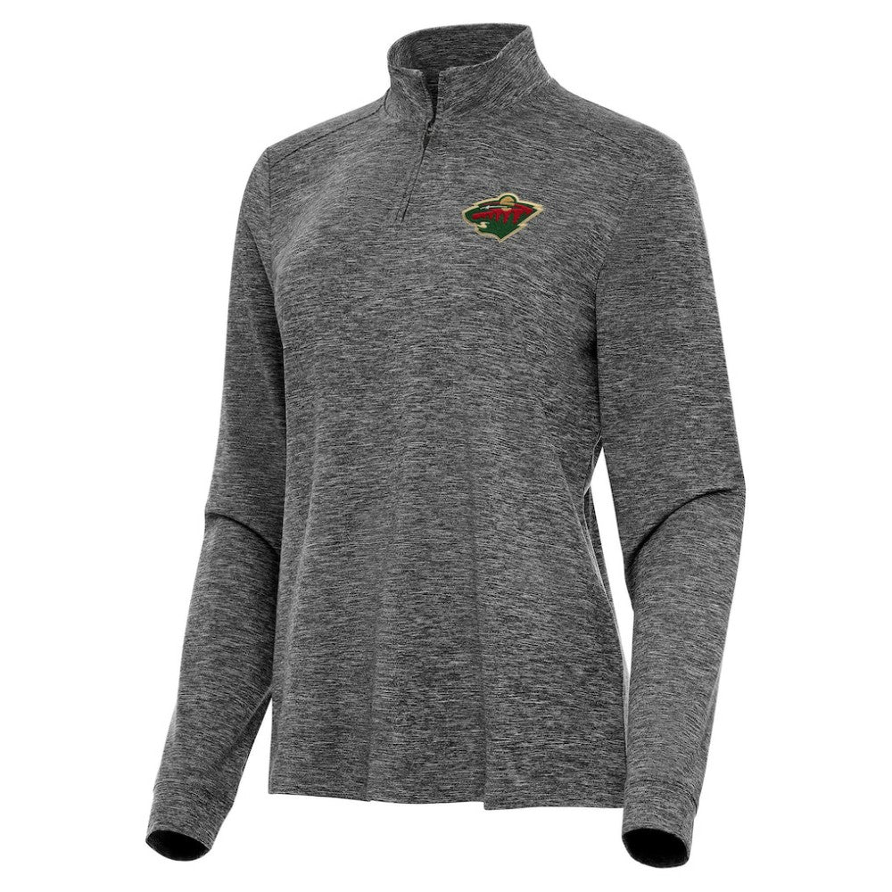 Minnesota Wild Antigua Women's Mentor Quarter-Zip Mock Long Sleeve Top - Heather Black Tops