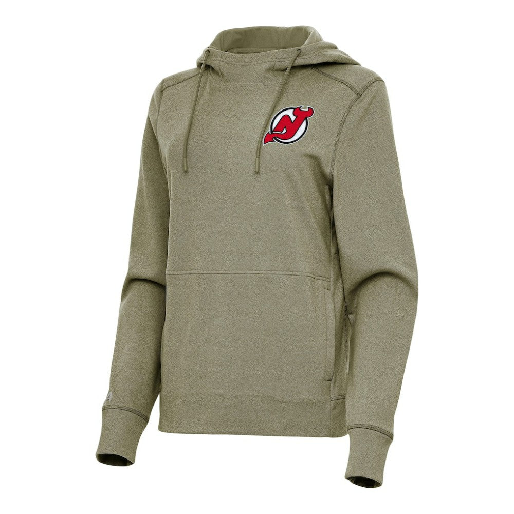 New Jersey Devils Antigua Women's Justice Pullover Hoodie - Heather Olive Jerseys
