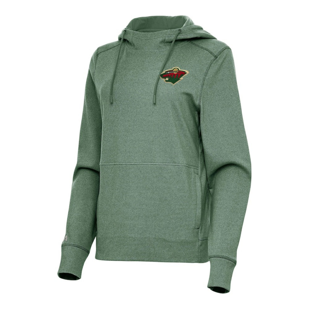 Minnesota Wild Antigua Women's Justice Pullover Hoodie - Heather Green Hoodies