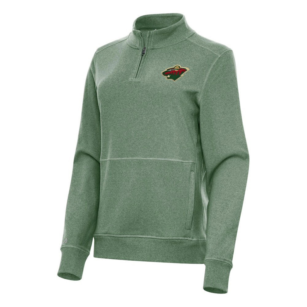 Minnesota Wild Antigua Women's Crush Quarter-Zip Fleece Sweatshirt - Hunter Green Sweatshirts