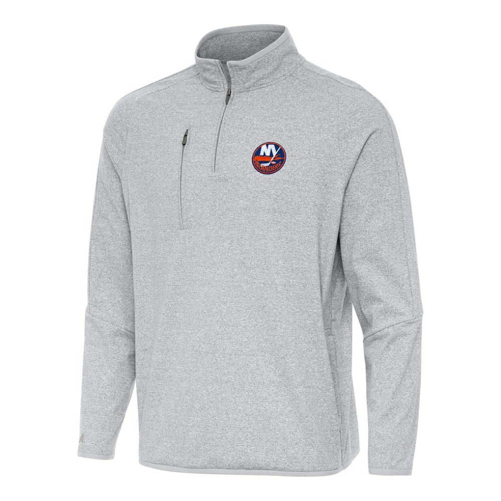 New York Islanders Antigua Certain Quarter-Zip Tri-Blend Sweatshirt - Heather Gray Sweatshirts