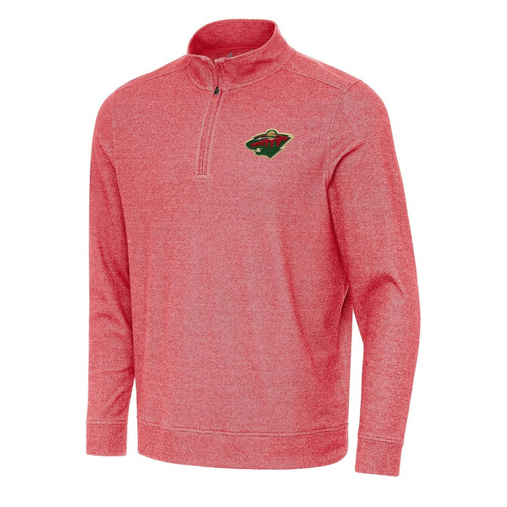 Minnesota Wild Antigua Subtle Quarter-Zip Sweatshirt - Heather Red Sweatshirts