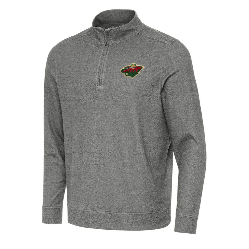 Minnesota Wild Antigua Subtle Quarter-Zip Sweatshirt - Heather Black Sweatshirts