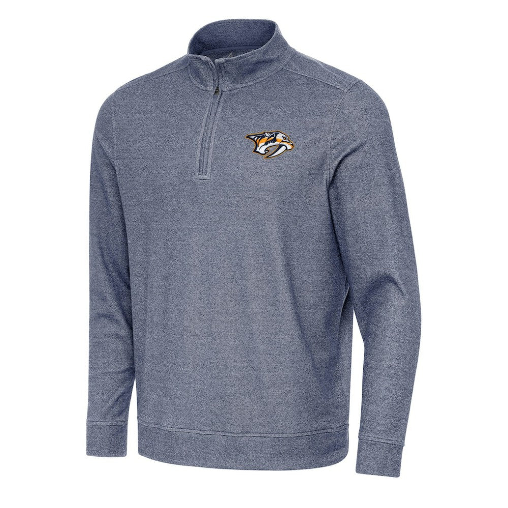 Nashville Predators Antigua Subtle Quarter-Zip Sweatshirt - Heather Navy Sweatshirts