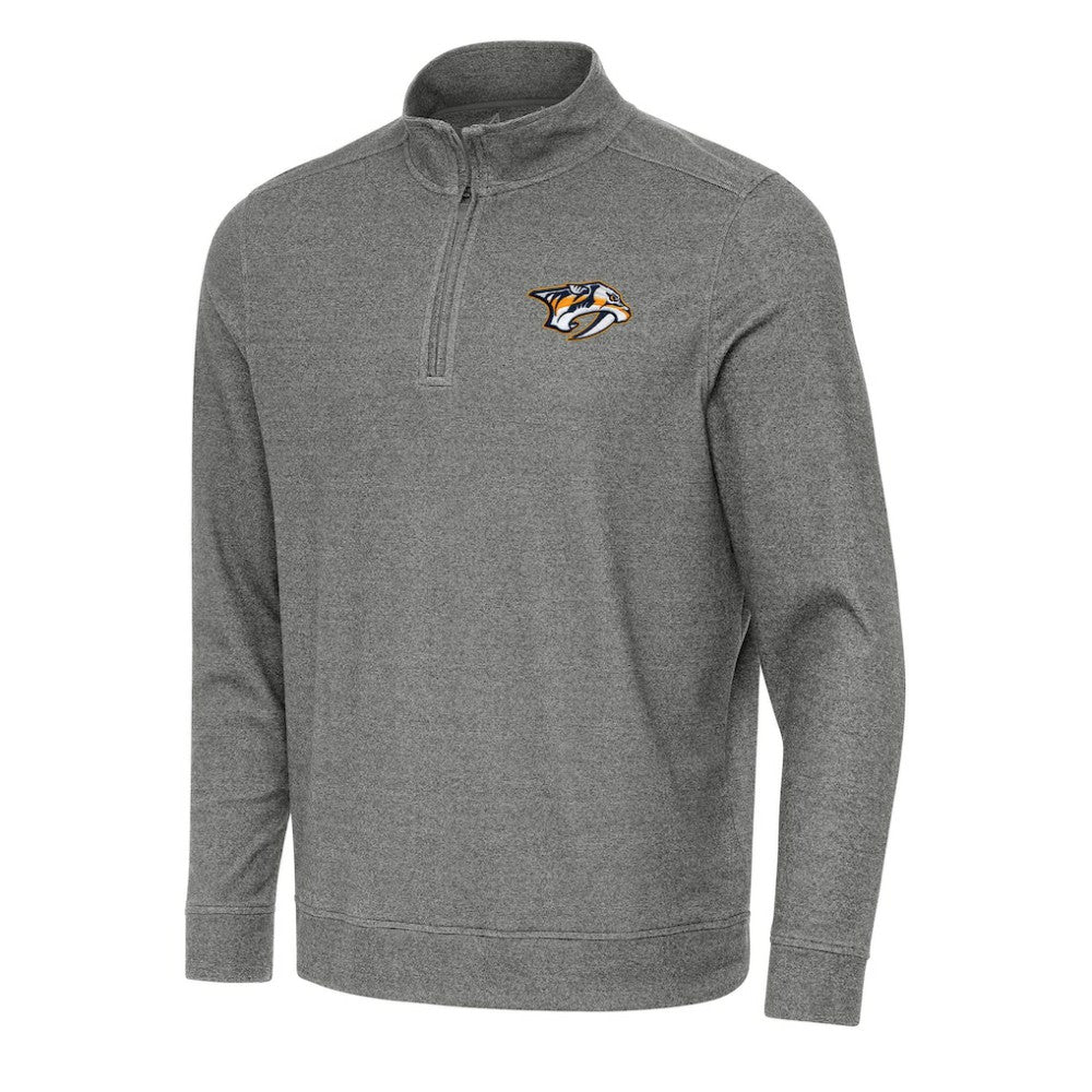 Nashville Predators Antigua Subtle Quarter-Zip Sweatshirt - Heather Black Sweatshirts