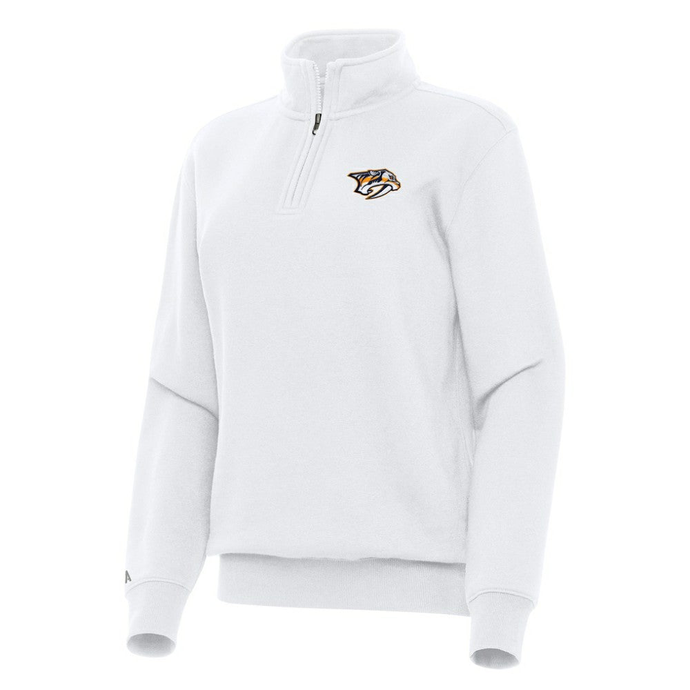 Nashville Predators Antigua Women's Victory Quarter-Zip Sweatshirt - White Sweatshirts