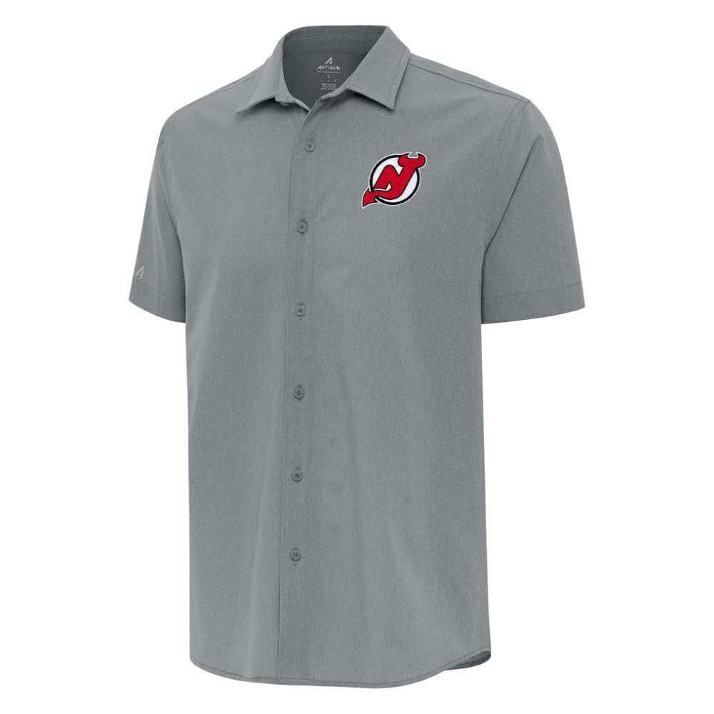New Jersey Devils Antigua Activate Woven Short Sleeve Button-Up Shirt - Gray Jerseys