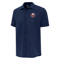 New York Islanders Antigua Activate Woven Short Sleeve Button-Up Shirt - Navy