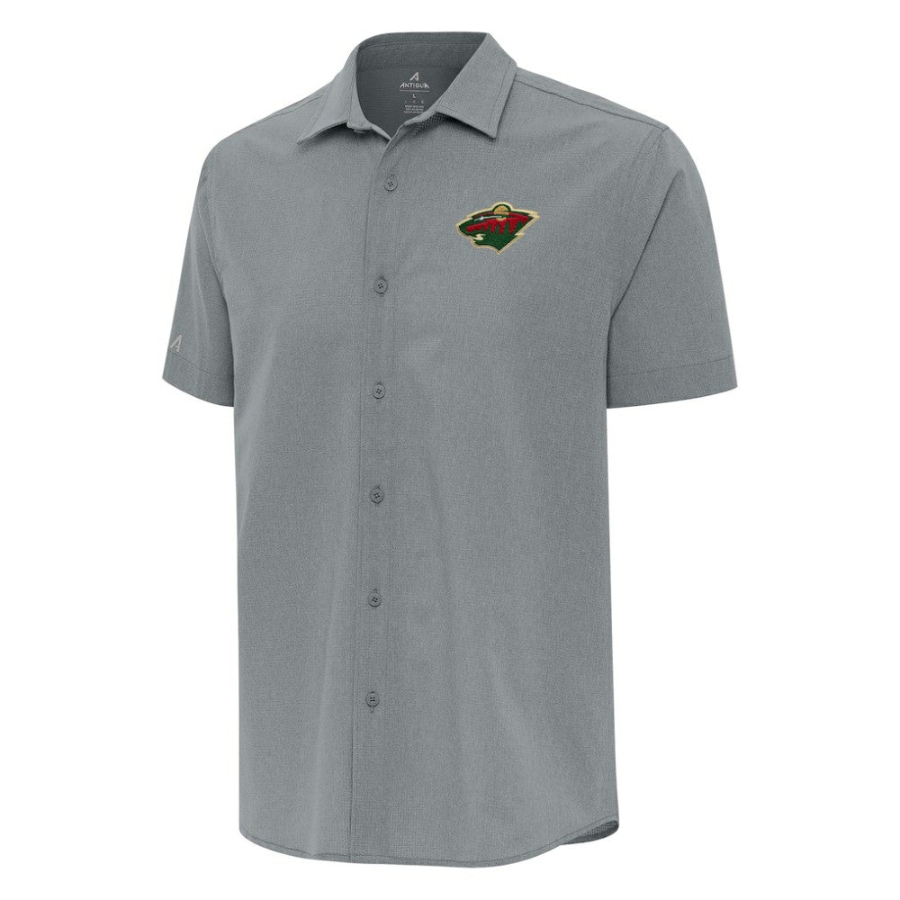 Minnesota Wild Antigua Activate Woven Short Sleeve Button-Up Shirt - Gray