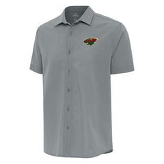 Minnesota Wild Antigua Activate Woven Short Sleeve Button-Up Shirt - Gray