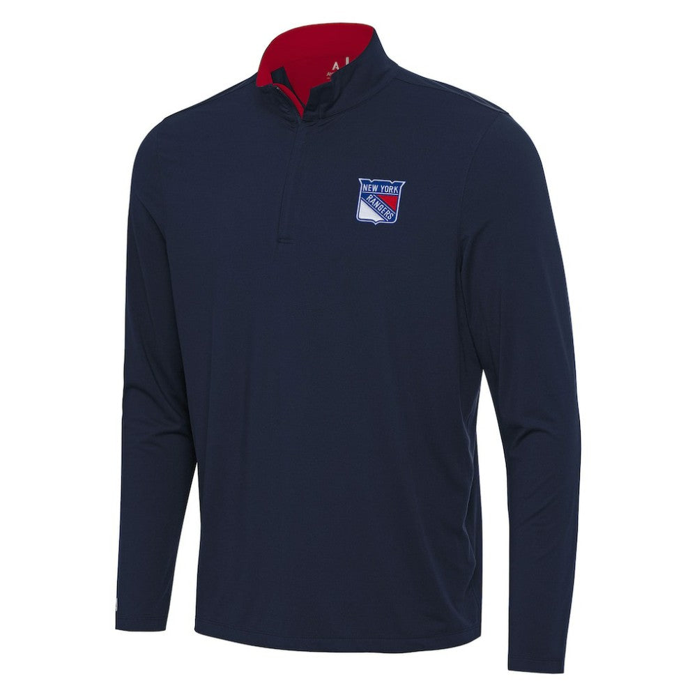 New York Rangers Antigua Content Quarter-Zip Pullover Top - Navy/Red Pullover