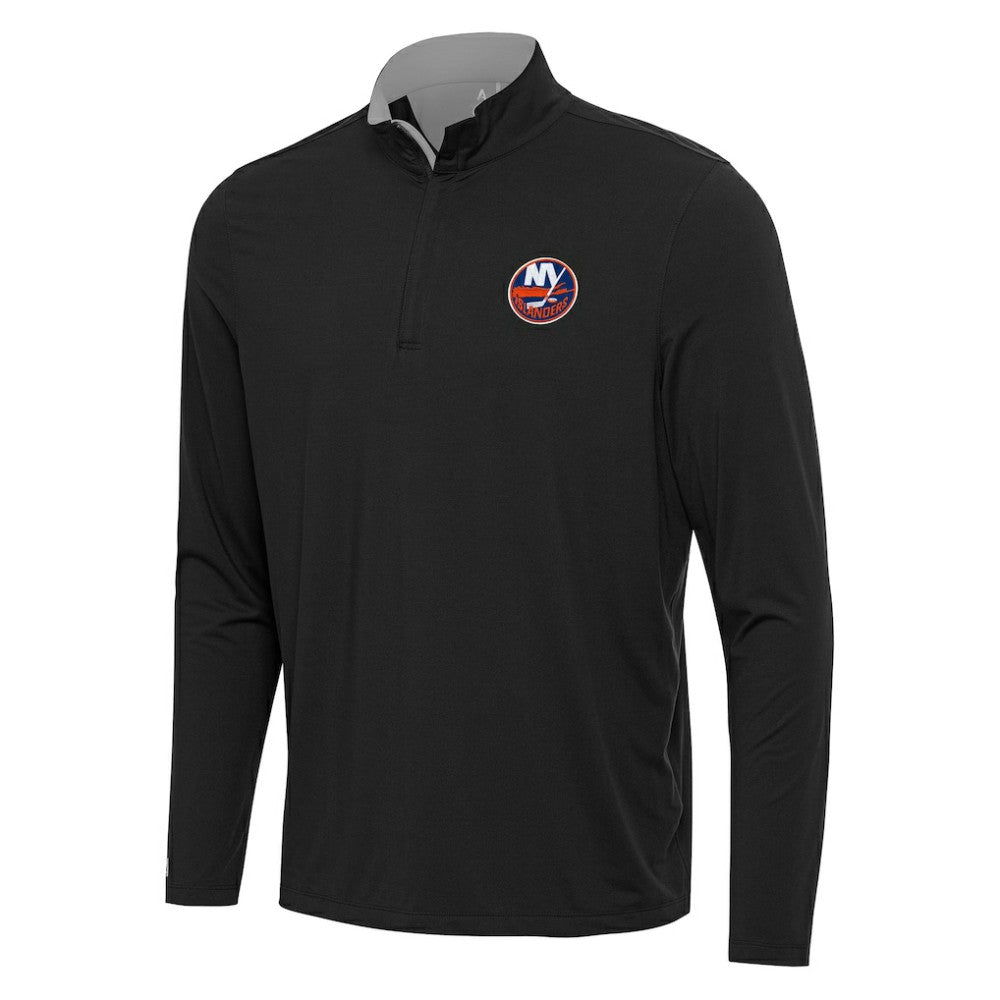 New York Islanders Antigua Content Quarter-Zip Pullover Top - Black/Gray Pullover