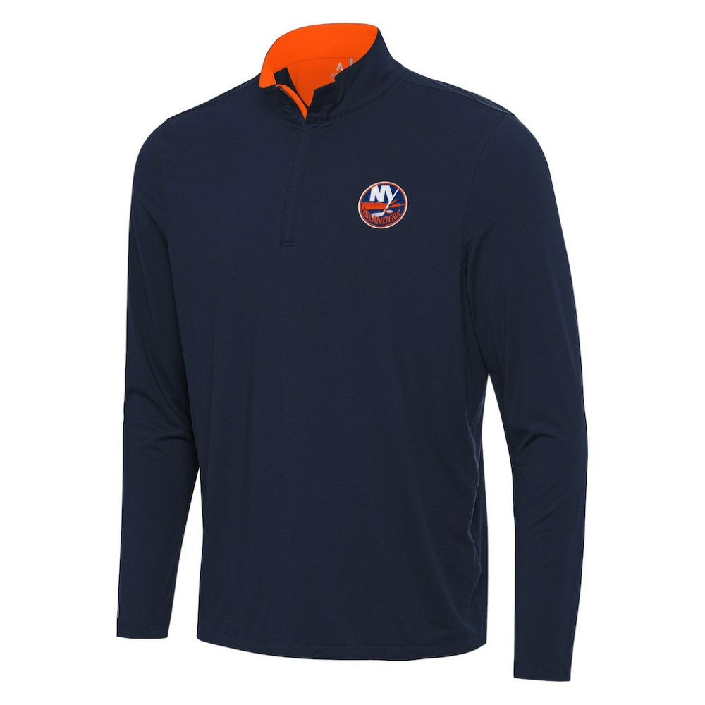 New York Islanders Antigua Content Quarter-Zip Pullover Top - Navy/Orange Pullover