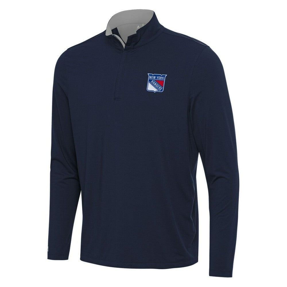 New York Rangers Antigua Content Quarter-Zip Pullover Top - Navy/Gray Pullover