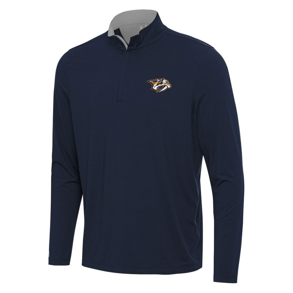 Nashville Predators Antigua Content Quarter-Zip Pullover Top - Navy/Gray Pullover