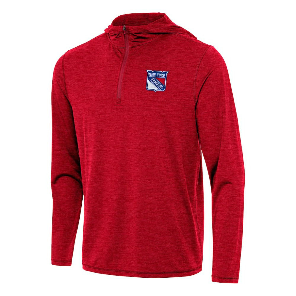 New York Rangers Antigua Tidy Quarter-Zip Hoodie - Heather Red Hoodies