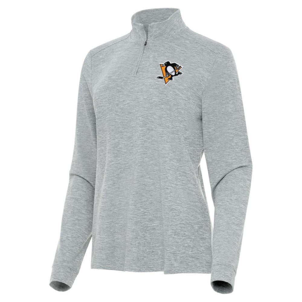 Pittsburgh Penguins Antigua Women's Mentor Quarter-Zip Mock Long Sleeve Top - Heather Gray Tops