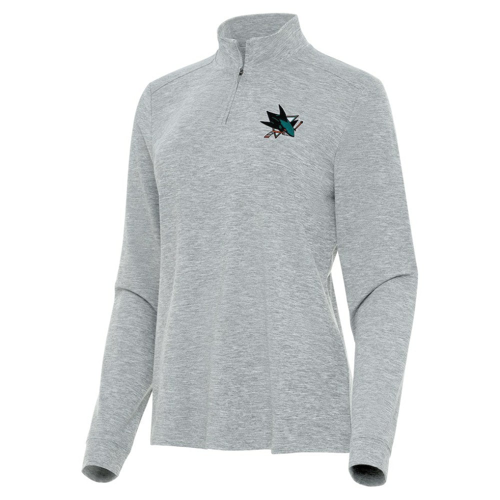 San Jose Sharks Antigua Women's Mentor Quarter-Zip Mock Long Sleeve Top - Heather Gray Tops
