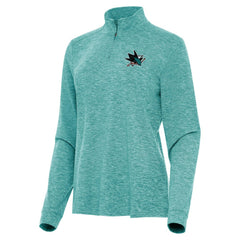San Jose Sharks Antigua Women's Mentor Quarter-Zip Mock Long Sleeve Top - Heather Aqua Tops
