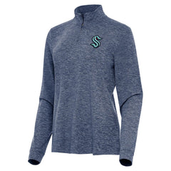 Seattle Kraken Antigua Women's Mentor Quarter-Zip Mock Long Sleeve Top - Heather Navy Tops