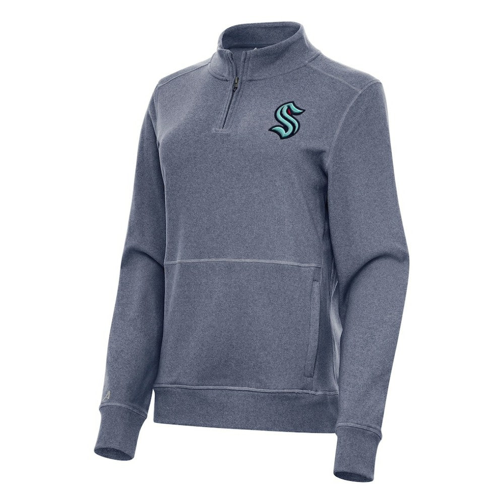 Seattle Kraken Antigua Women's Crush Quarter-Zip Fleece Sweatshirt - Heather Navy Sweatshirts