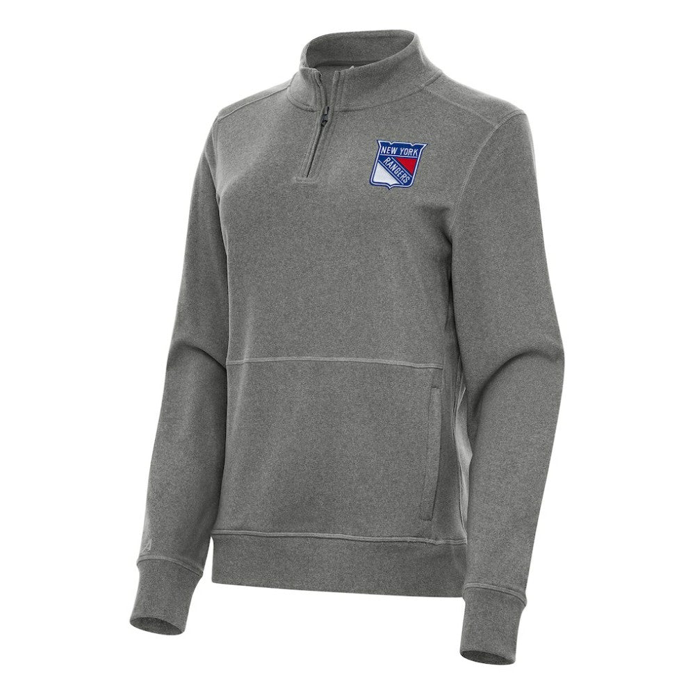 New York Rangers Antigua Women's Crush Quarter-Zip Fleece Sweatshirt - Heather Black Sweatshirts